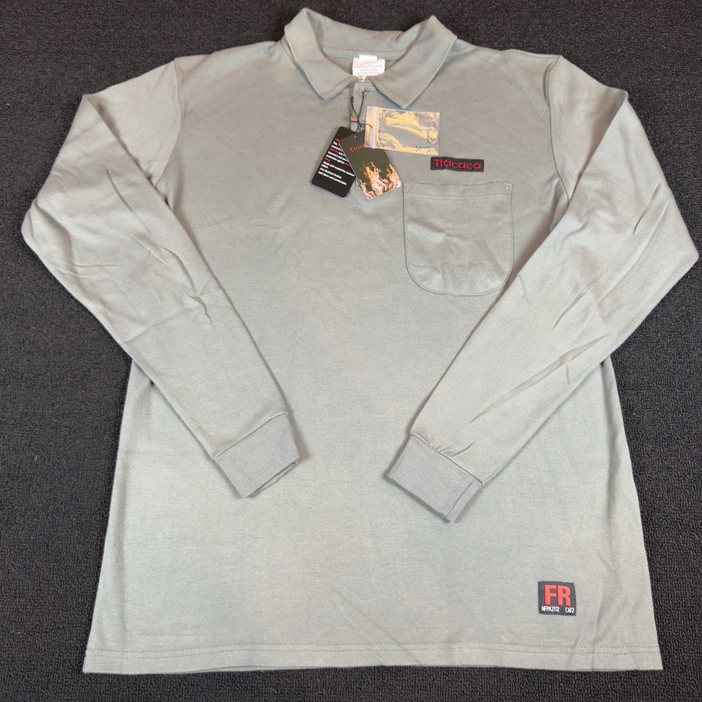 Titicaca Fire Resistant Long Sleeve Mens 1/4 Button Up‎ Polo Grayish Green Large